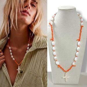 FREE PEOPLE x ARIANA OST - Easy Does It Pearl Cross Strand Necklace